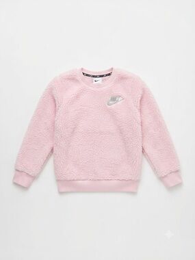 Nike Girls Pink Sherpa Fleece Pullover Sweatshirt - Kids Size S